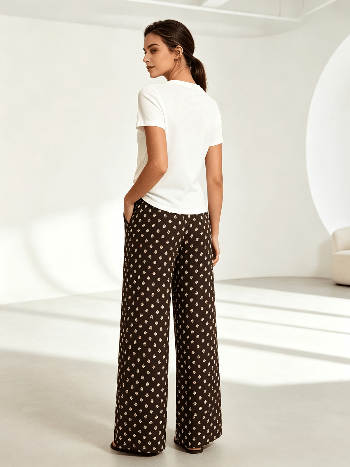 Multi-Color All Over Print Wide Leg Elasticated Waist Trousers