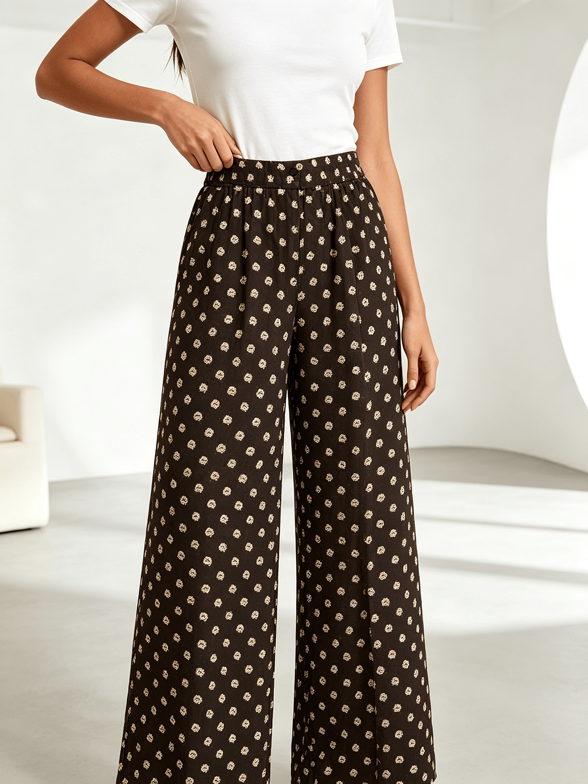 Multi-Color All Over Print Wide Leg Elasticated Waist Trousers