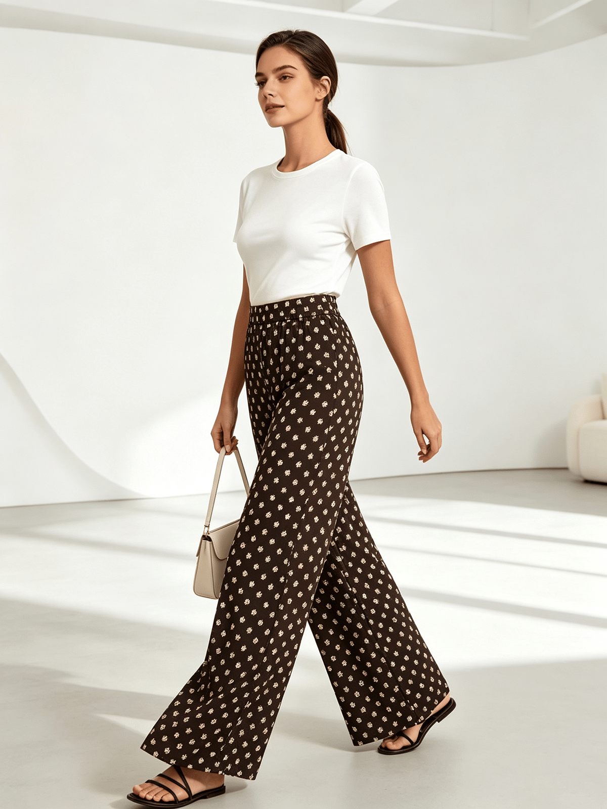 Multi-Color All Over Print Wide Leg Elasticated Waist Trousers