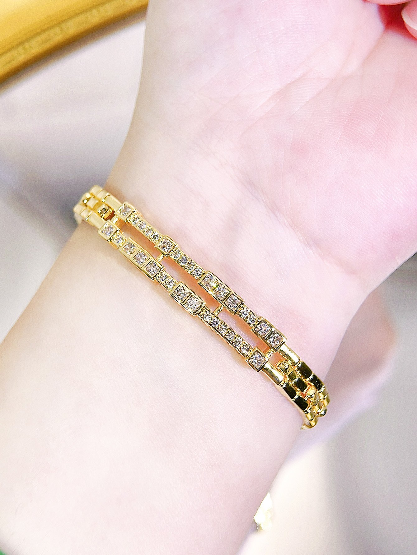 Gold-Plated Zircon Link Bracelet