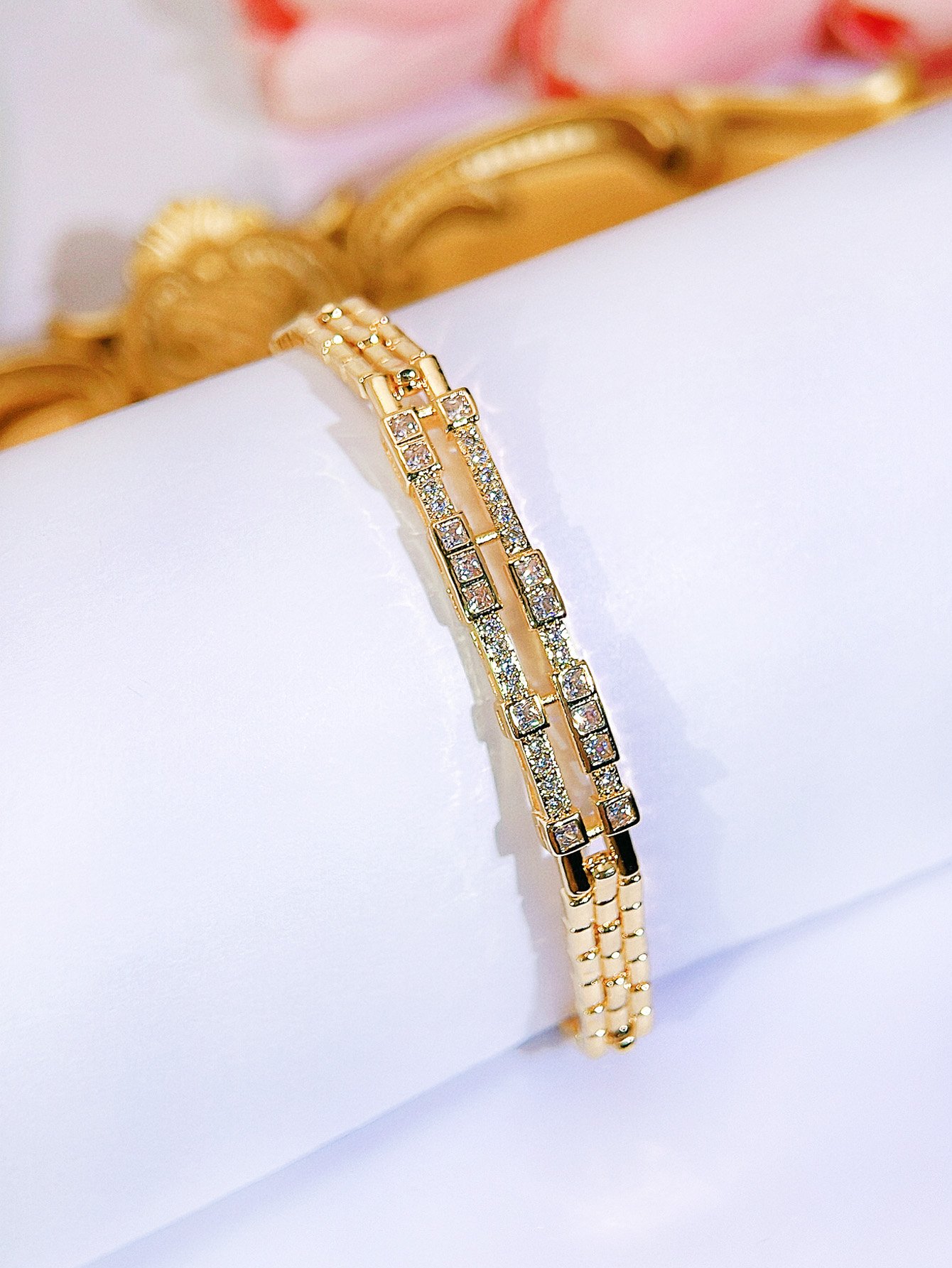 Gold-Plated Zircon Link Bracelet