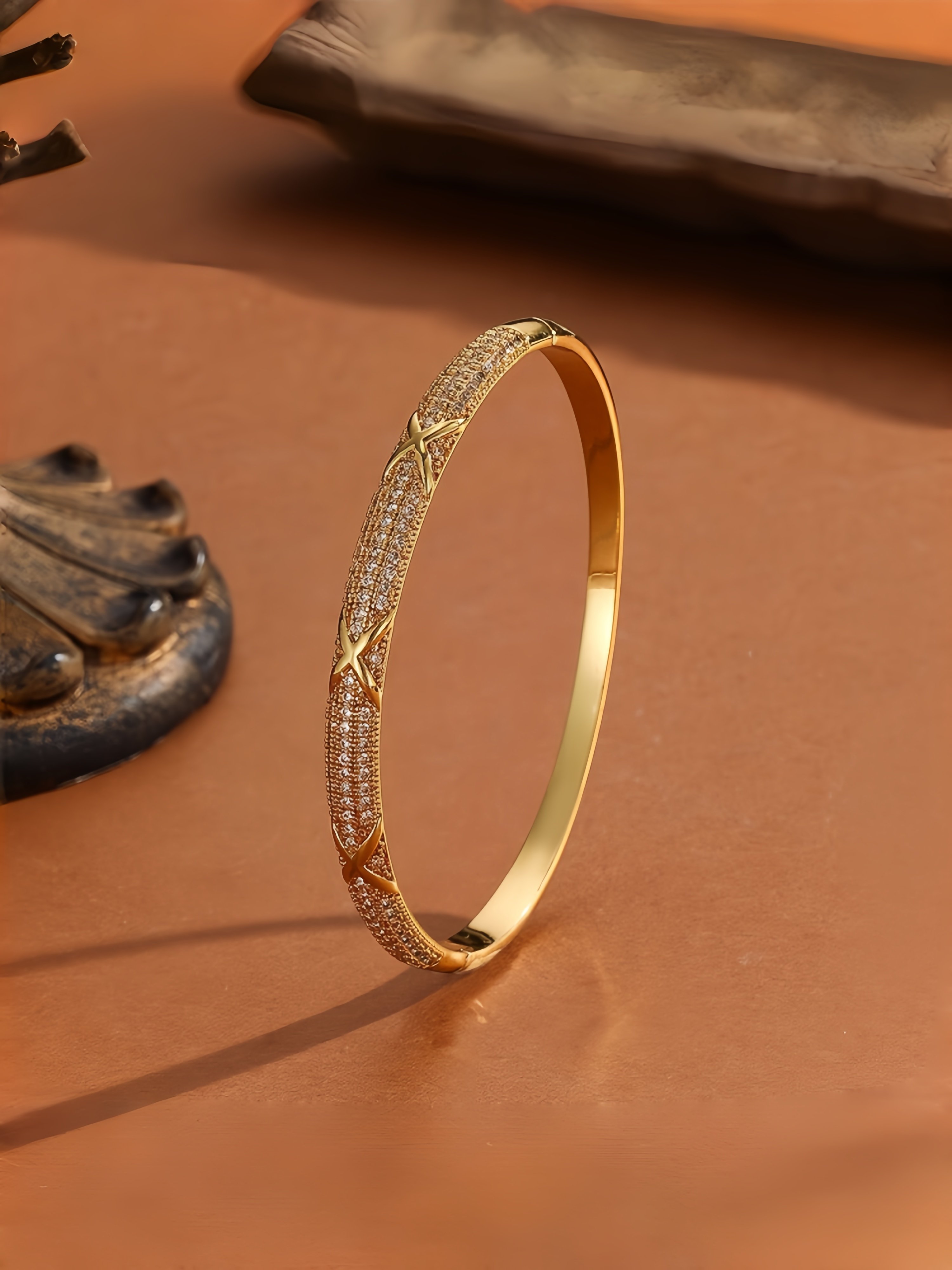 Gold Texture Bangle-Style Bracelet