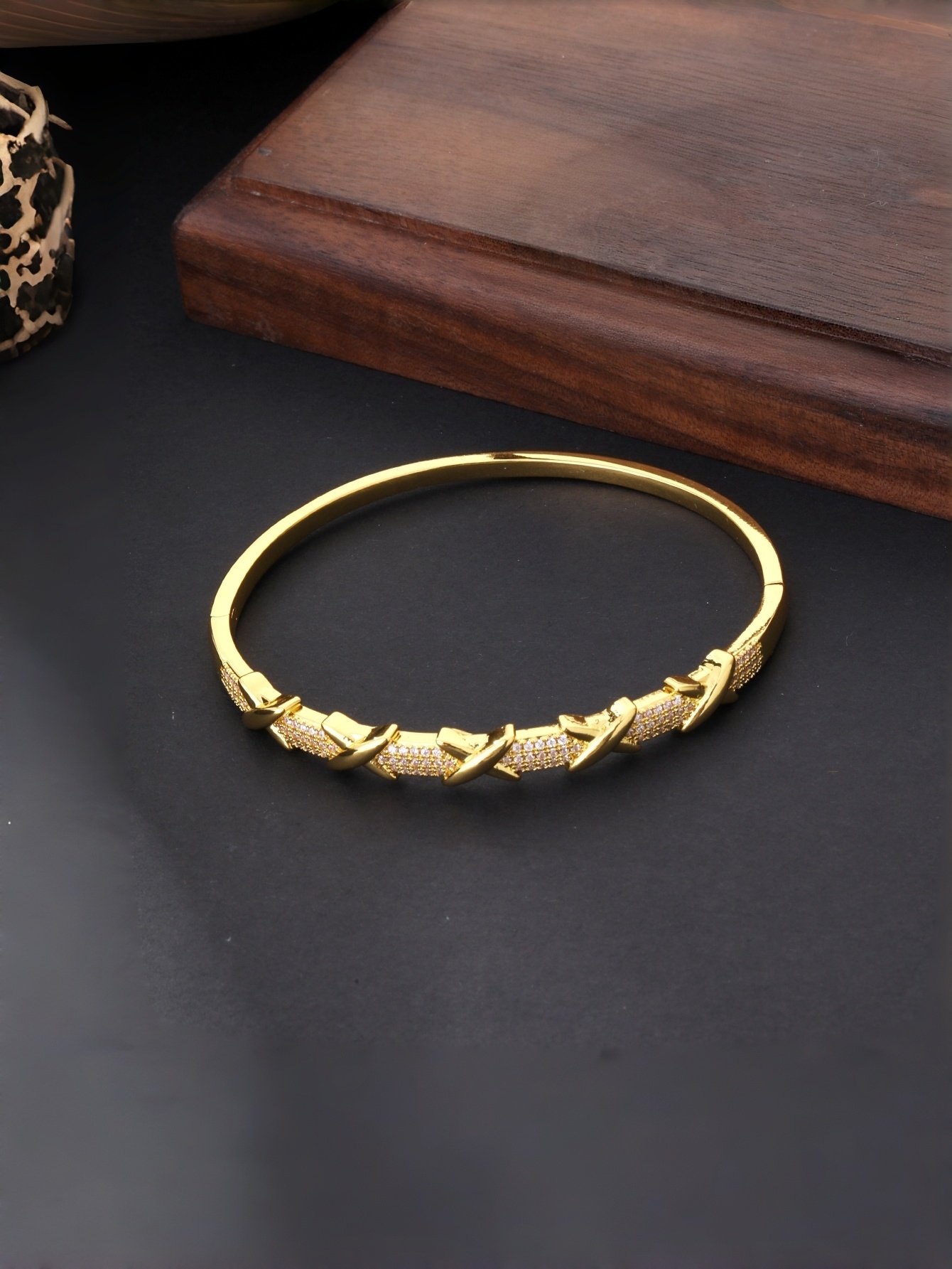 Gold Texture Bangle-Style Bracelet