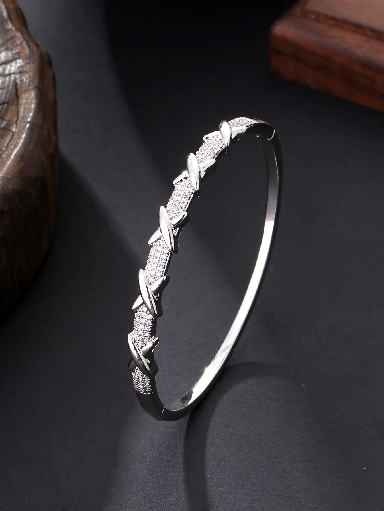 Silver Texture Bangle-Style Bracelet