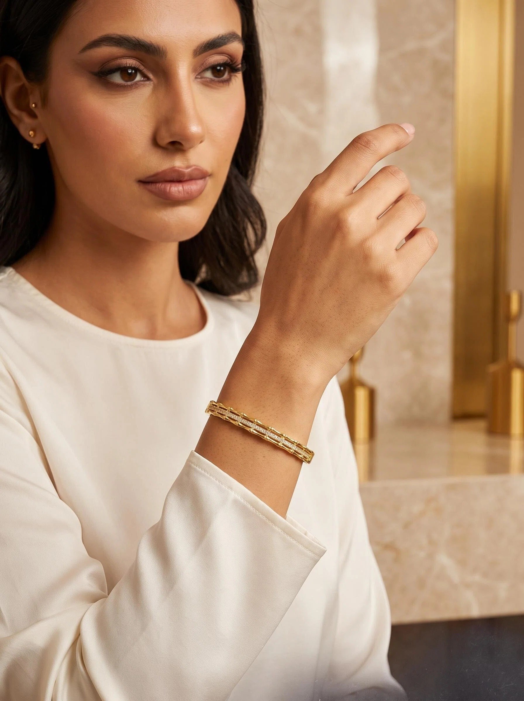 Gold Texture Bangle-Style Bracelet