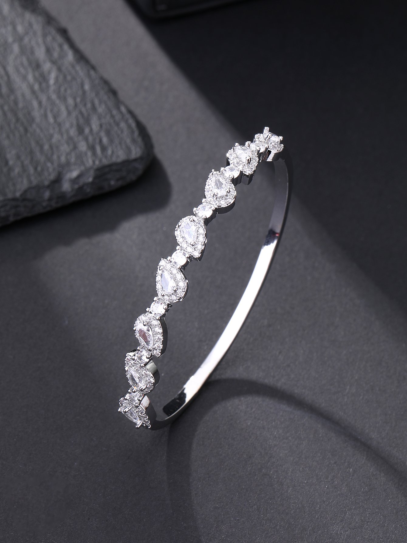 Silver Texture Bangle-Style Bracelet