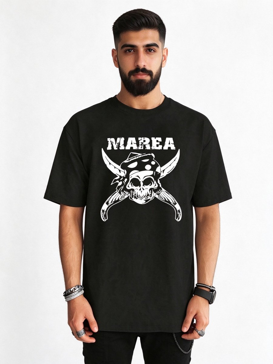 Men Black Pirate Skull Graphic T-Shirt