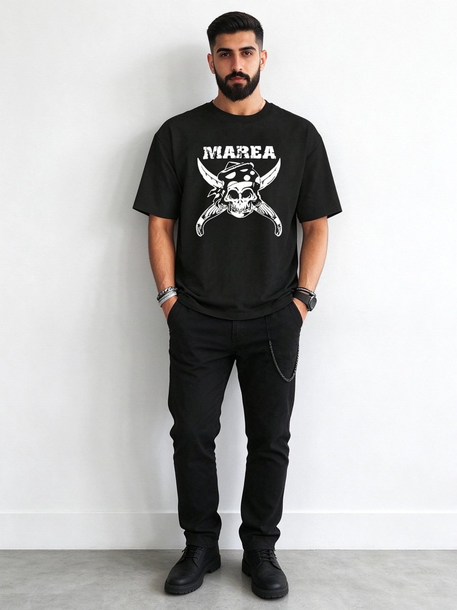 Men Black Pirate Skull Graphic T-Shirt
