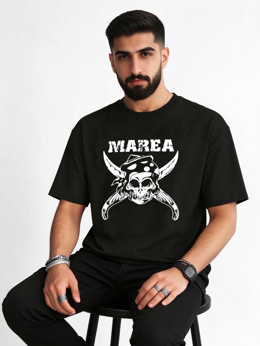 Men Black Pirate Skull Graphic T-Shirt