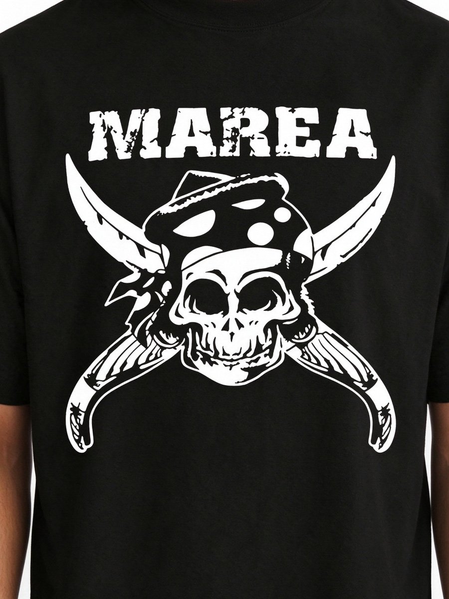 Men Black Pirate Skull Graphic T-Shirt