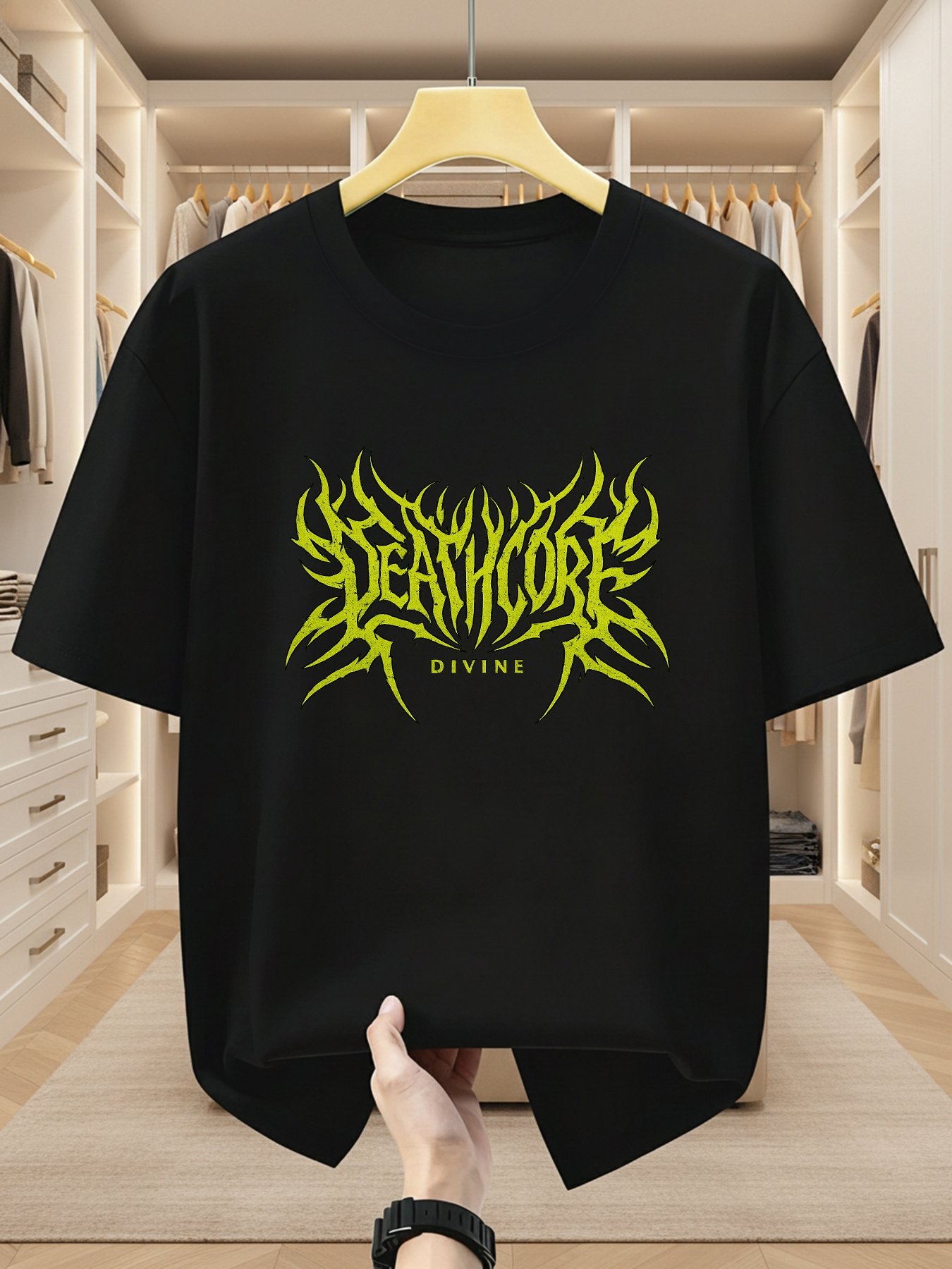 Black Graphic Round Neck Regular T-Shirt