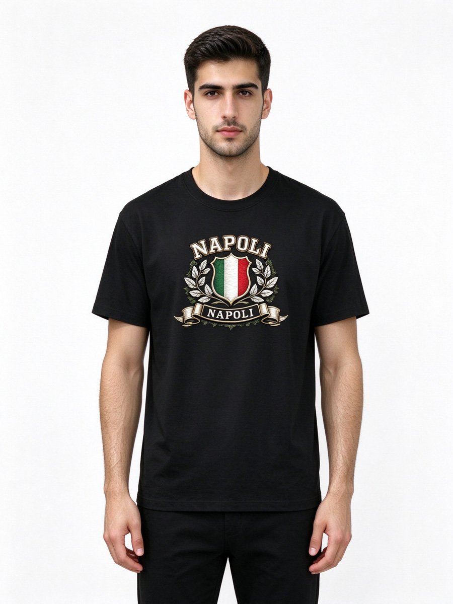 Men Black Knitted Napoli Graphic T-Shirt
