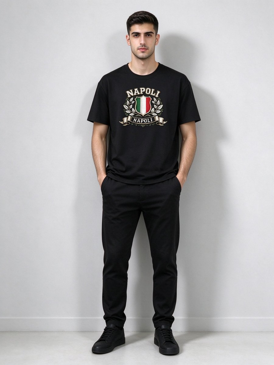 Men Black Knitted Napoli Graphic T-Shirt