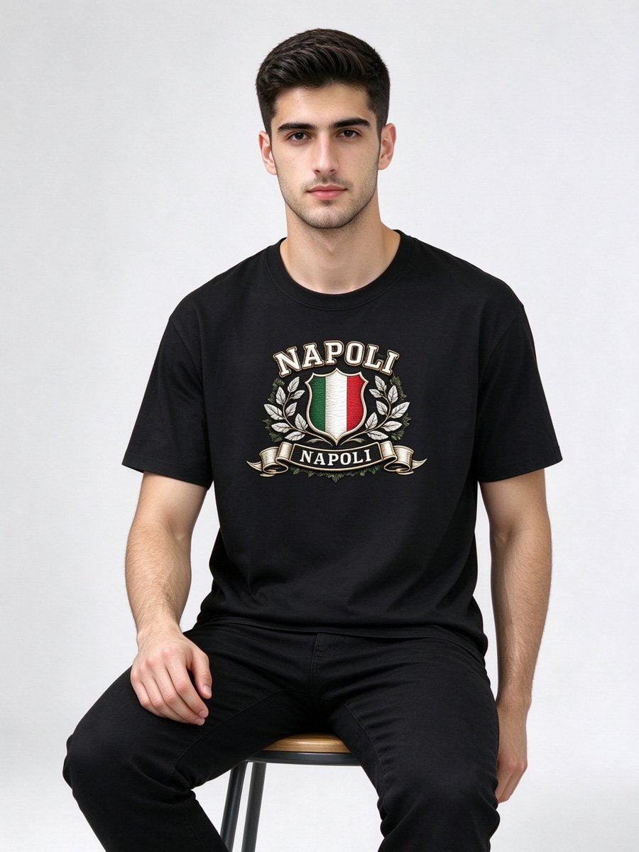 Men Black Knitted Napoli Graphic T-Shirt