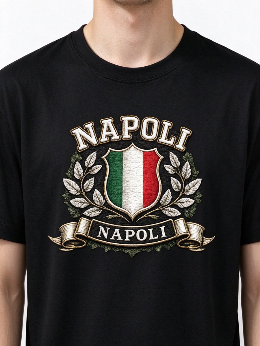 Men Black Knitted Napoli Graphic T-Shirt