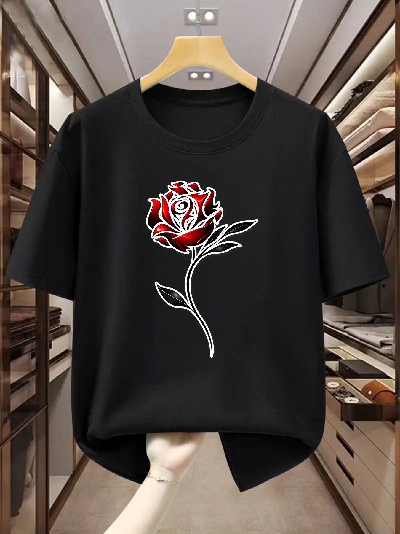 Black Graphic Round Neck Loose Fit T-Shirt