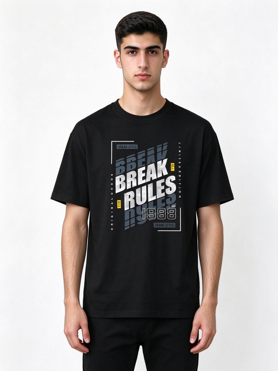 Men Black Break Rules 1988 Graphic T-Shirt