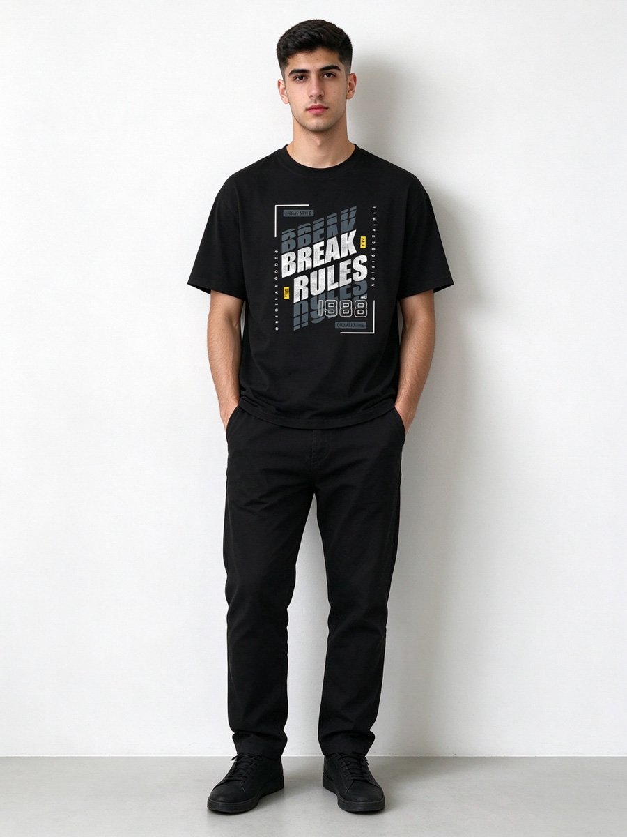 Men Black Break Rules 1988 Graphic T-Shirt
