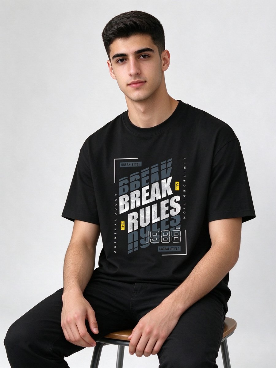 Men Black Break Rules 1988 Graphic T-Shirt