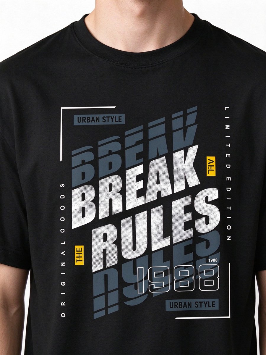 Men Black Break Rules 1988 Graphic T-Shirt