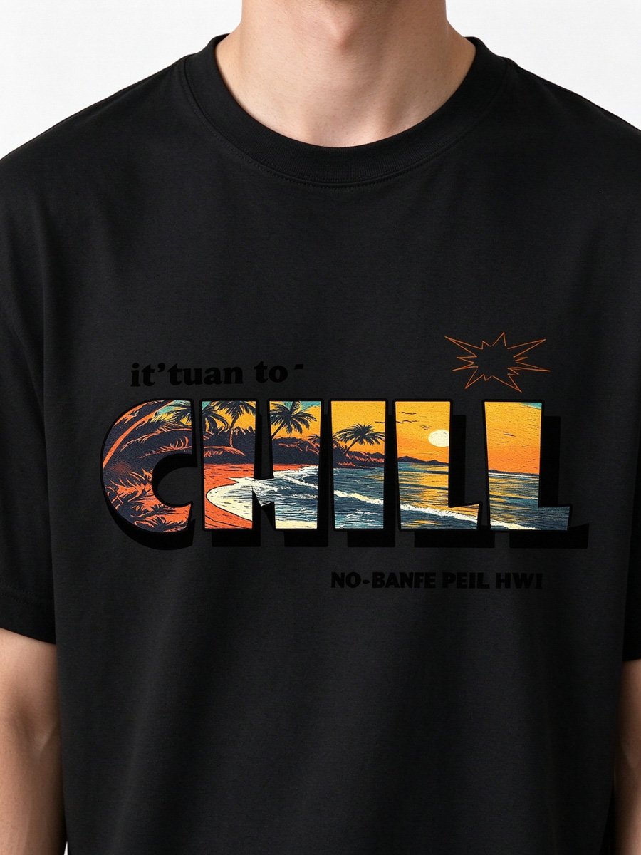 Men Black CHILL Graphic Knitted T-Shirt
