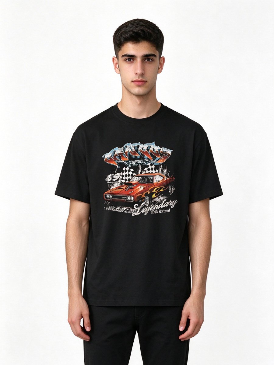 Men Black Cotton Loose-Fit Graphic T-Shirt