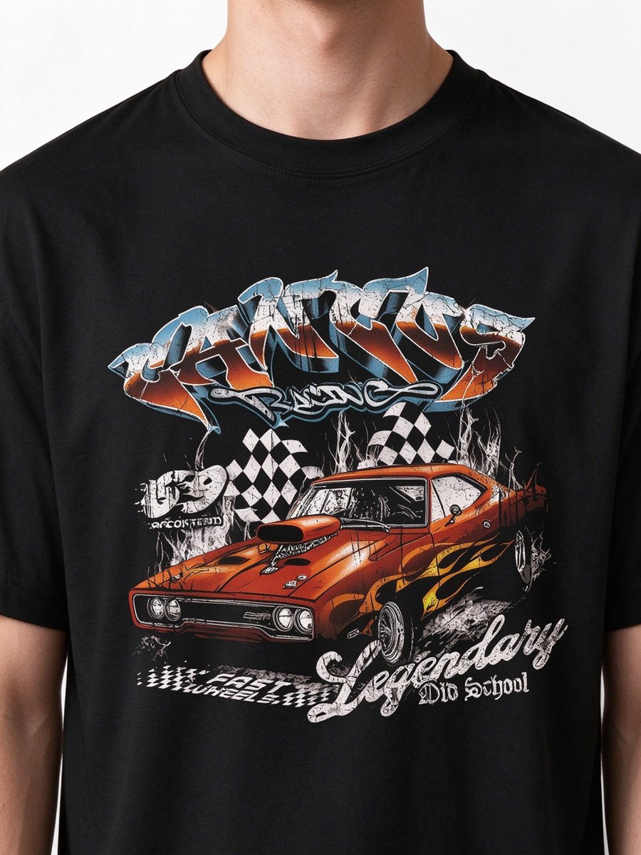Men Black Cotton Loose-Fit Graphic T-Shirt