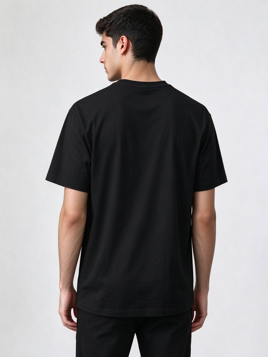 Men Black Cotton Loose-Fit Graphic T-Shirt