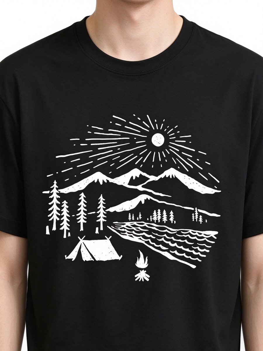 Men Black Knitted Graphic T-Shirt