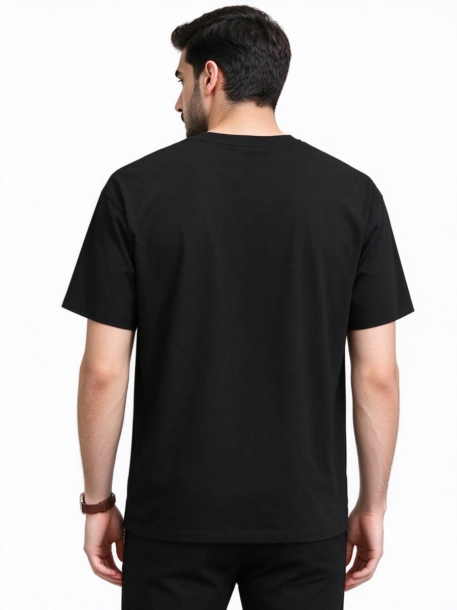 Men Black Knitted Graphic T-Shirt