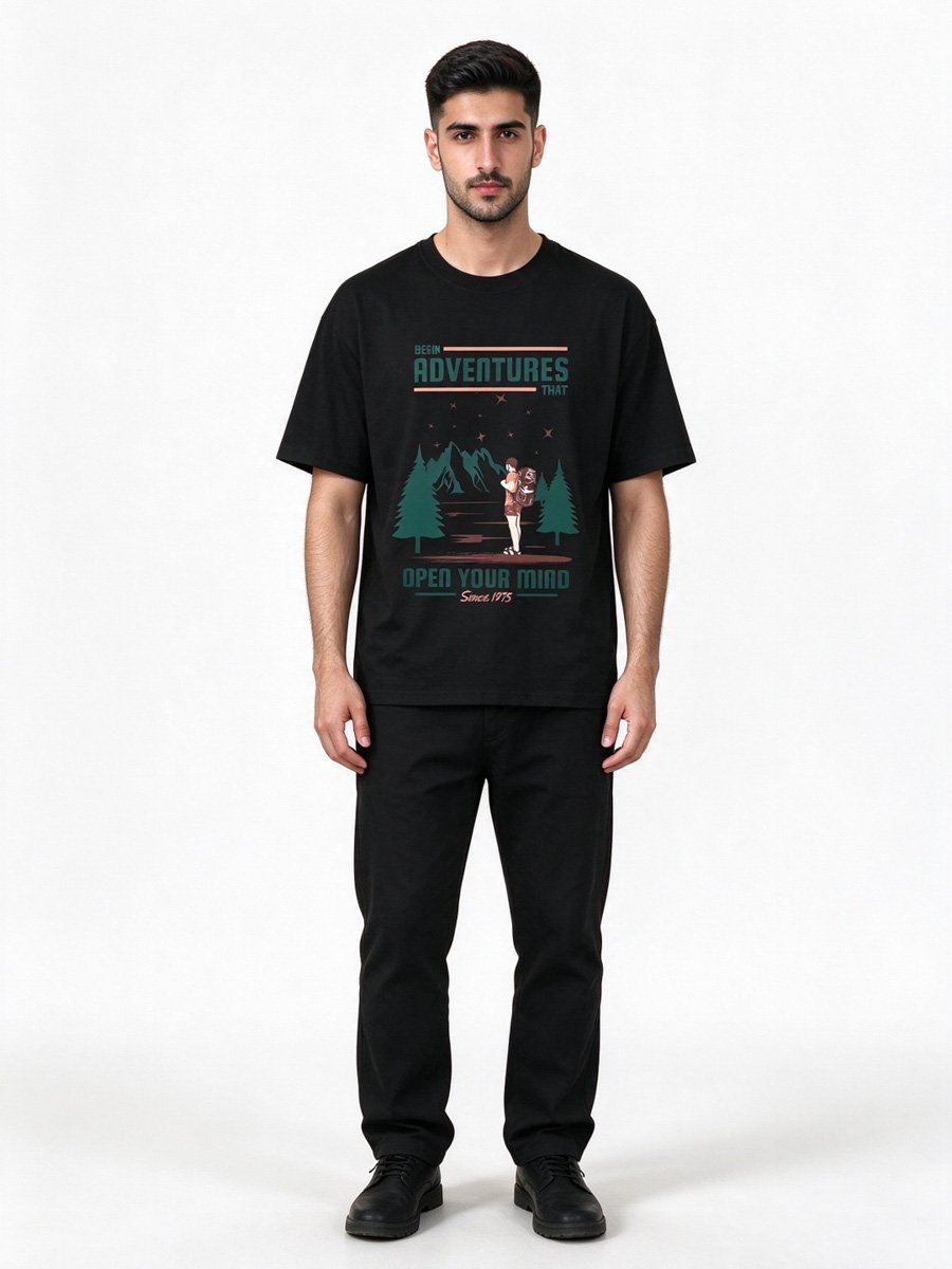 Men Black Graphic Adventure T-Shirt