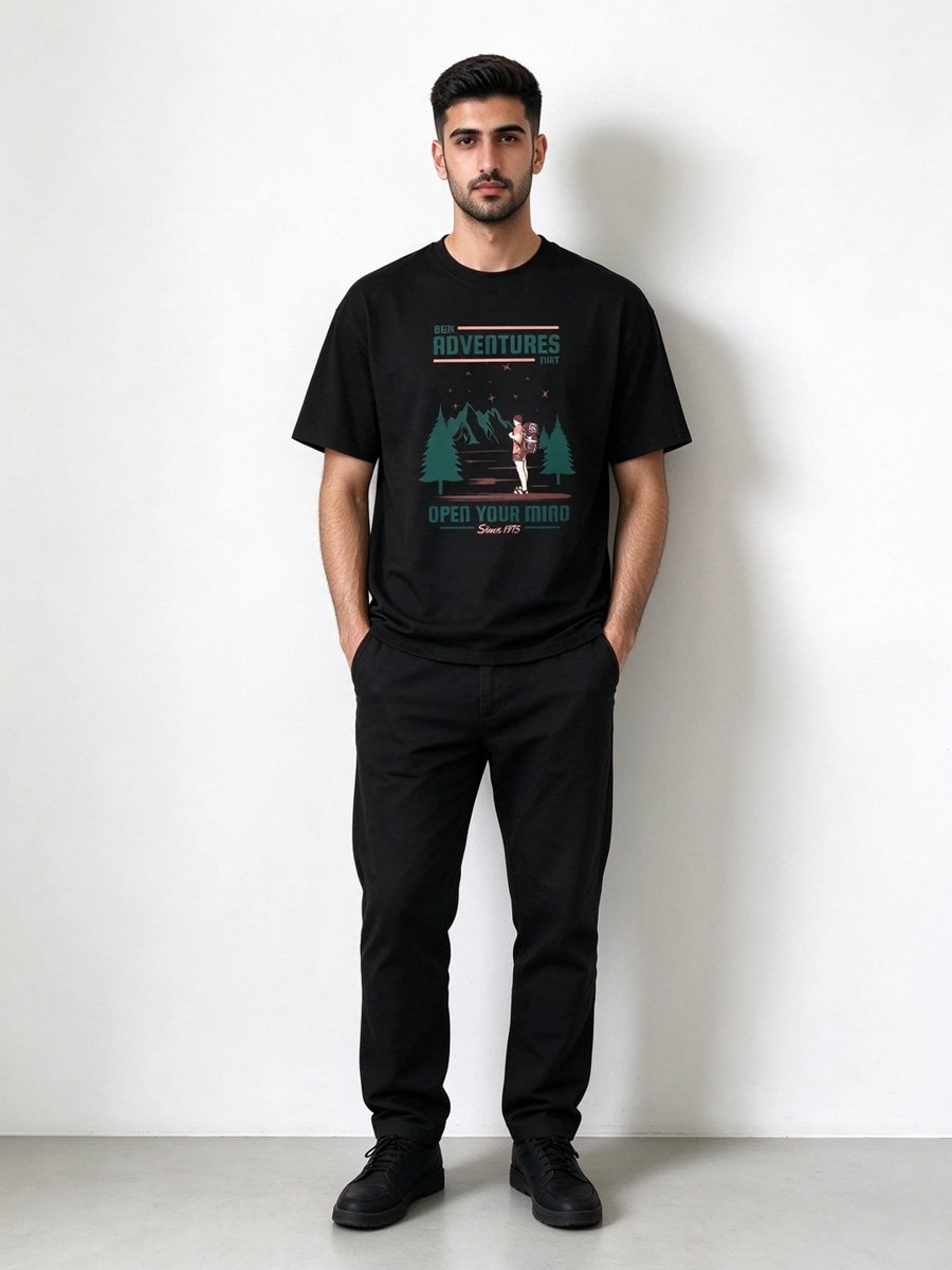 Men Black Graphic Adventure T-Shirt