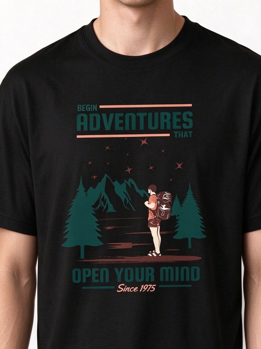 Men Black Graphic Adventure T-Shirt