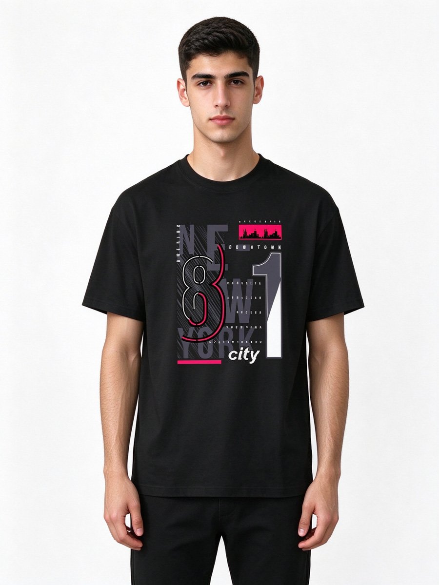 Men Black Cotton Graphic T-Shirt