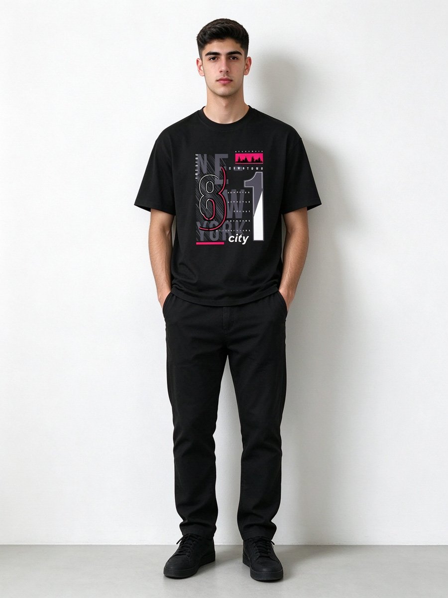Men Black Cotton Graphic T-Shirt