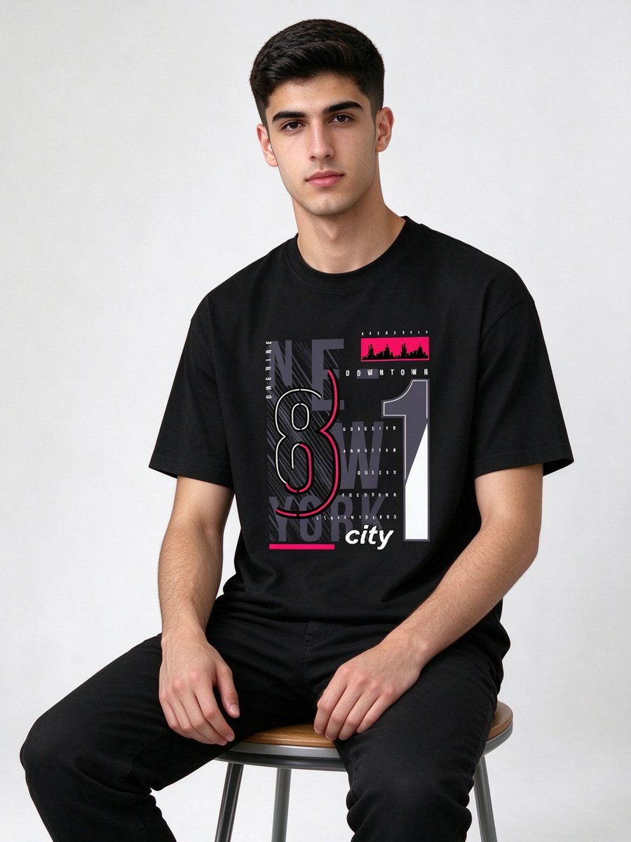 Men Black Cotton Graphic T-Shirt