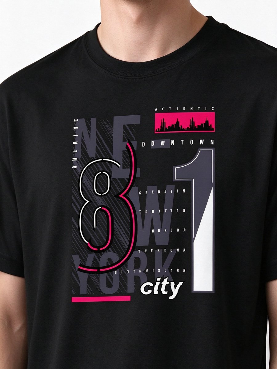 Men Black Cotton Graphic T-Shirt