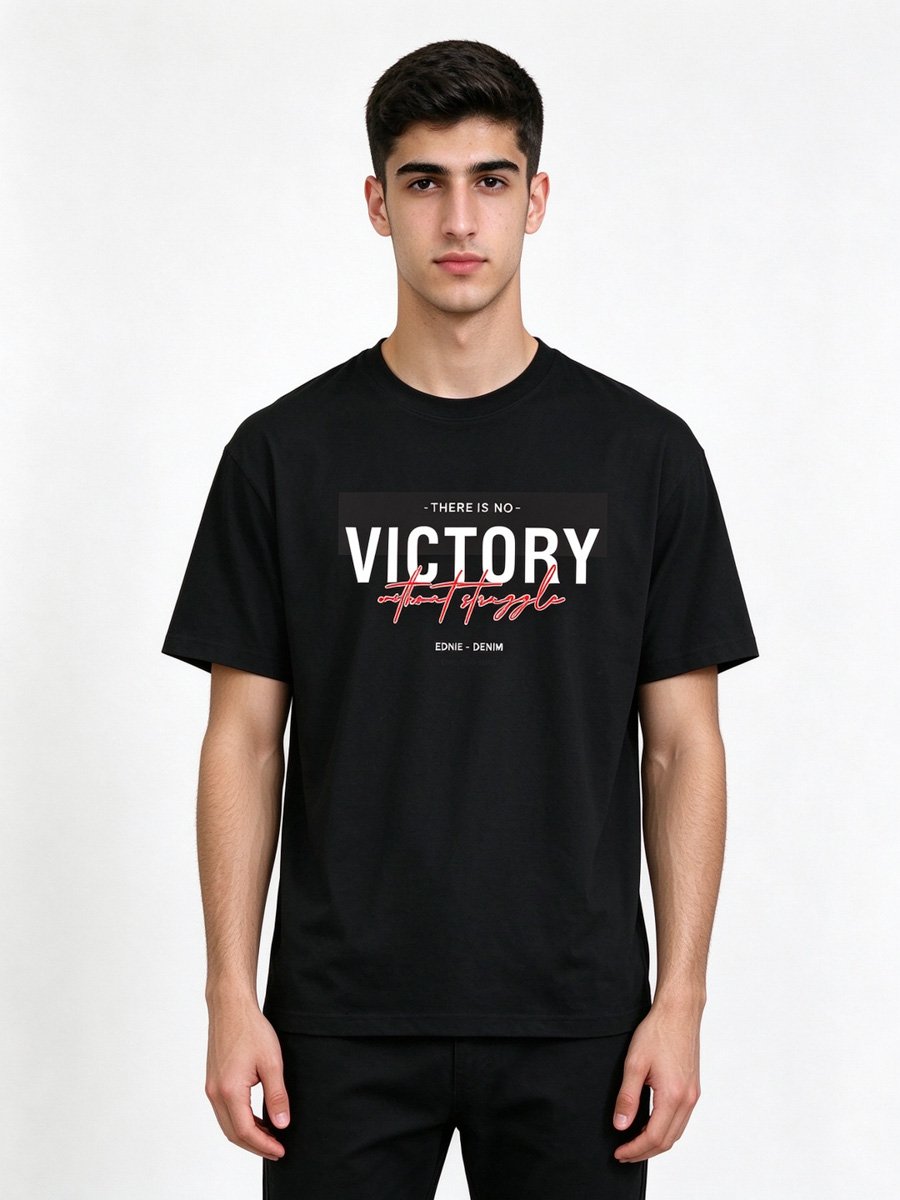 Men Black Knitted Graphic T-Shirt