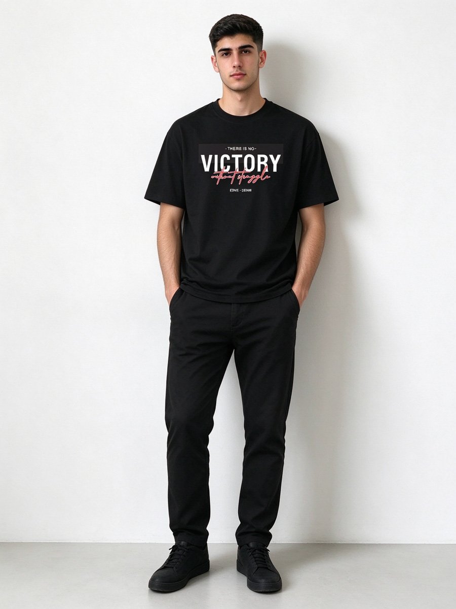 Men Black Knitted Graphic T-Shirt