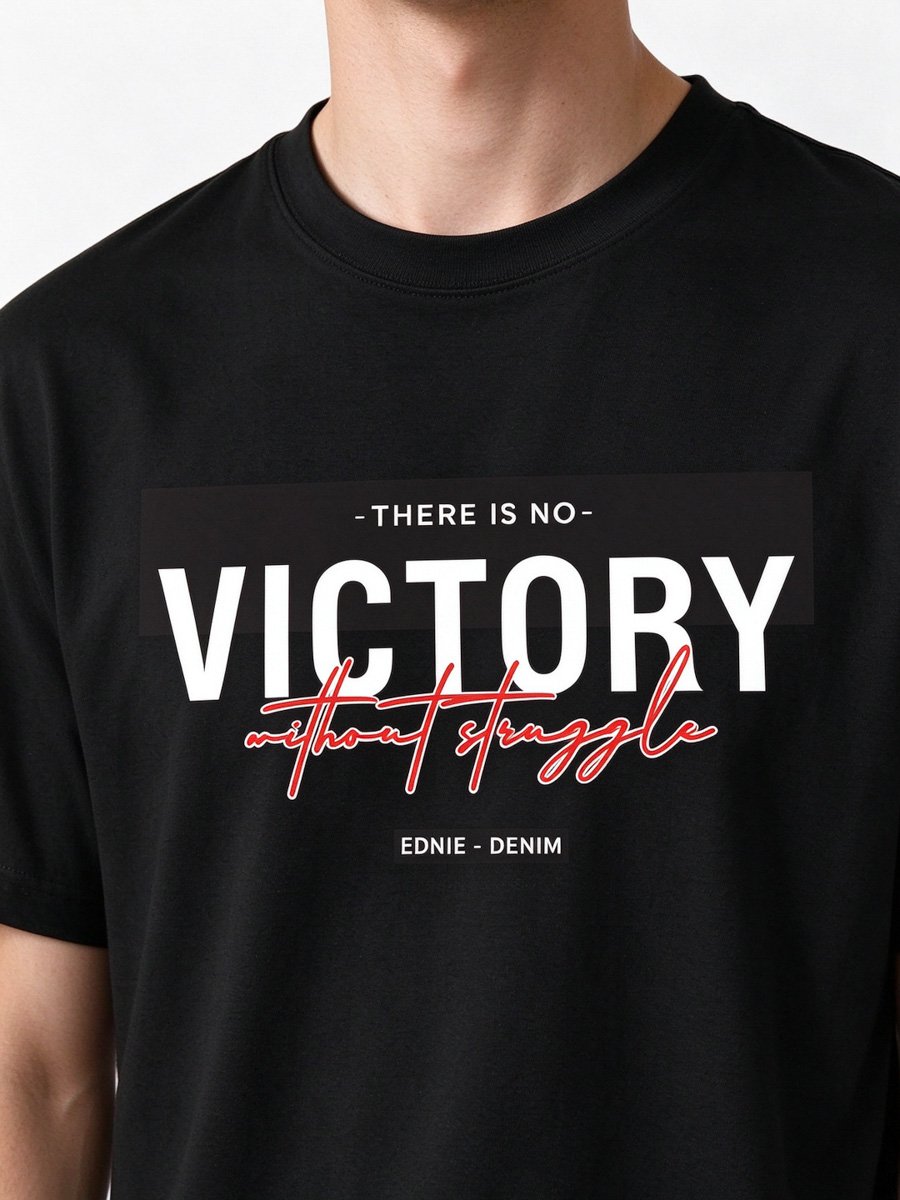 Men Black Knitted Graphic T-Shirt