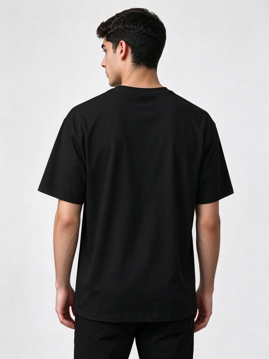 Men Black Knitted Graphic T-Shirt