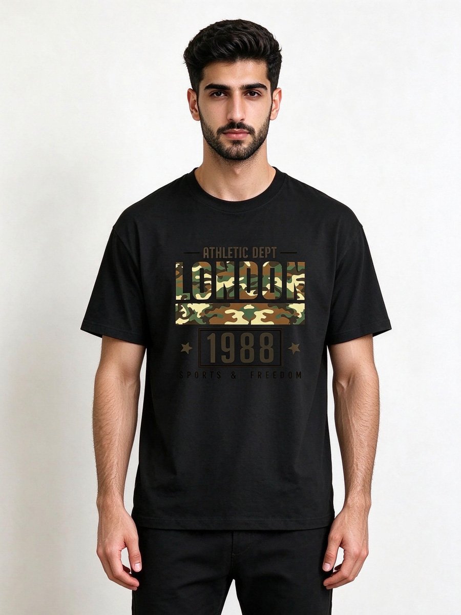 Men Black Knitted Graphic T-Shirt