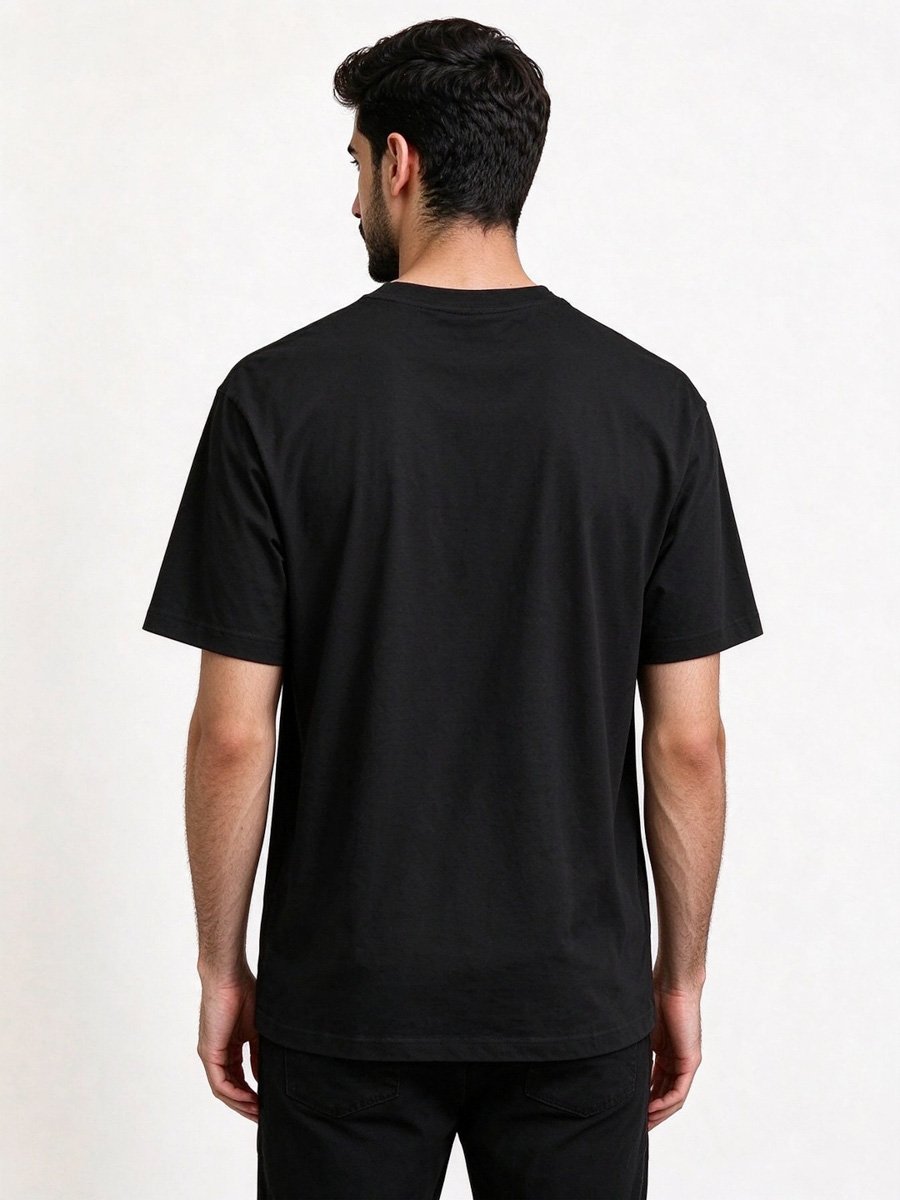 Men Black Knitted Graphic T-Shirt