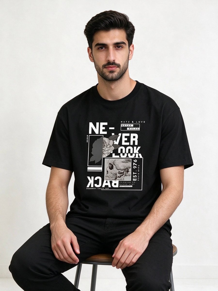 Men Black Graphic T-Shirt