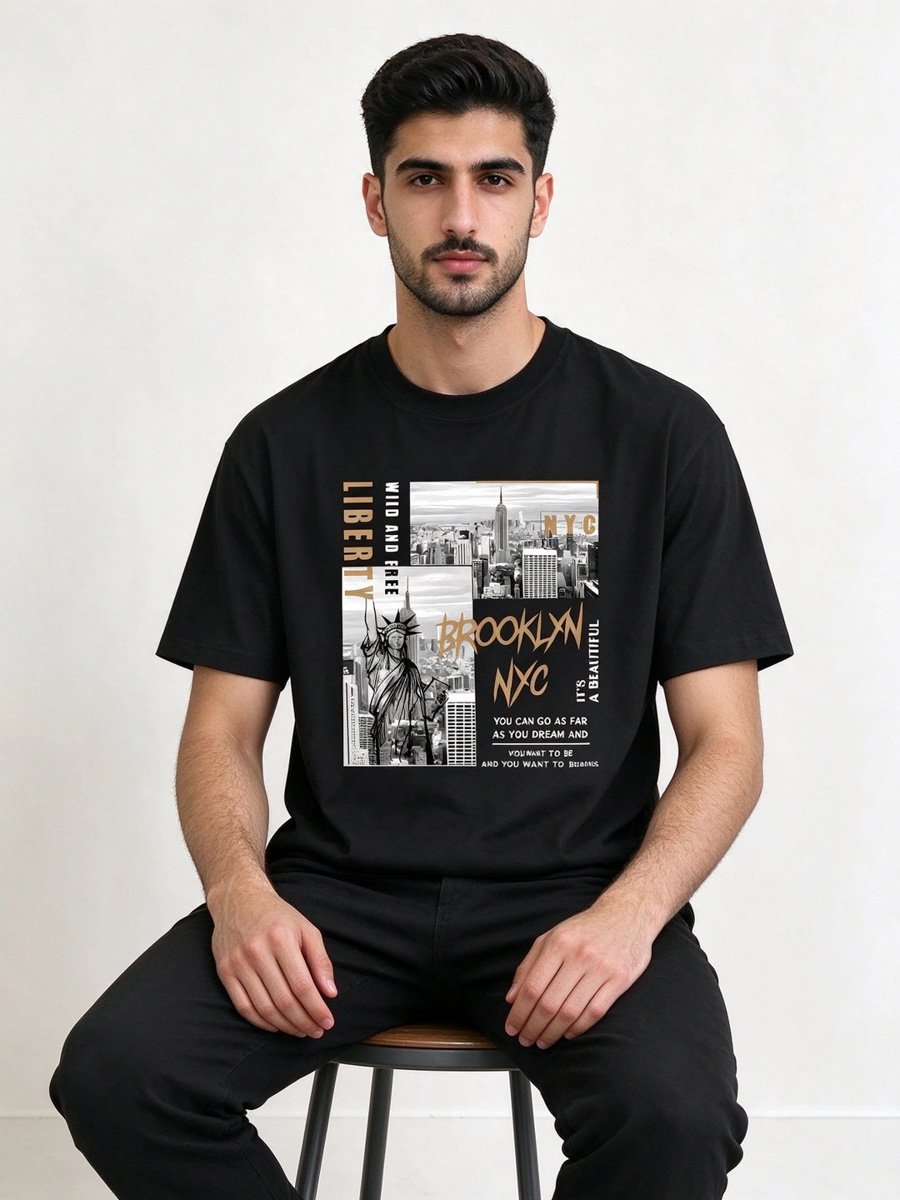 Men Black Brooklyn NYC Graphic T-Shirt
