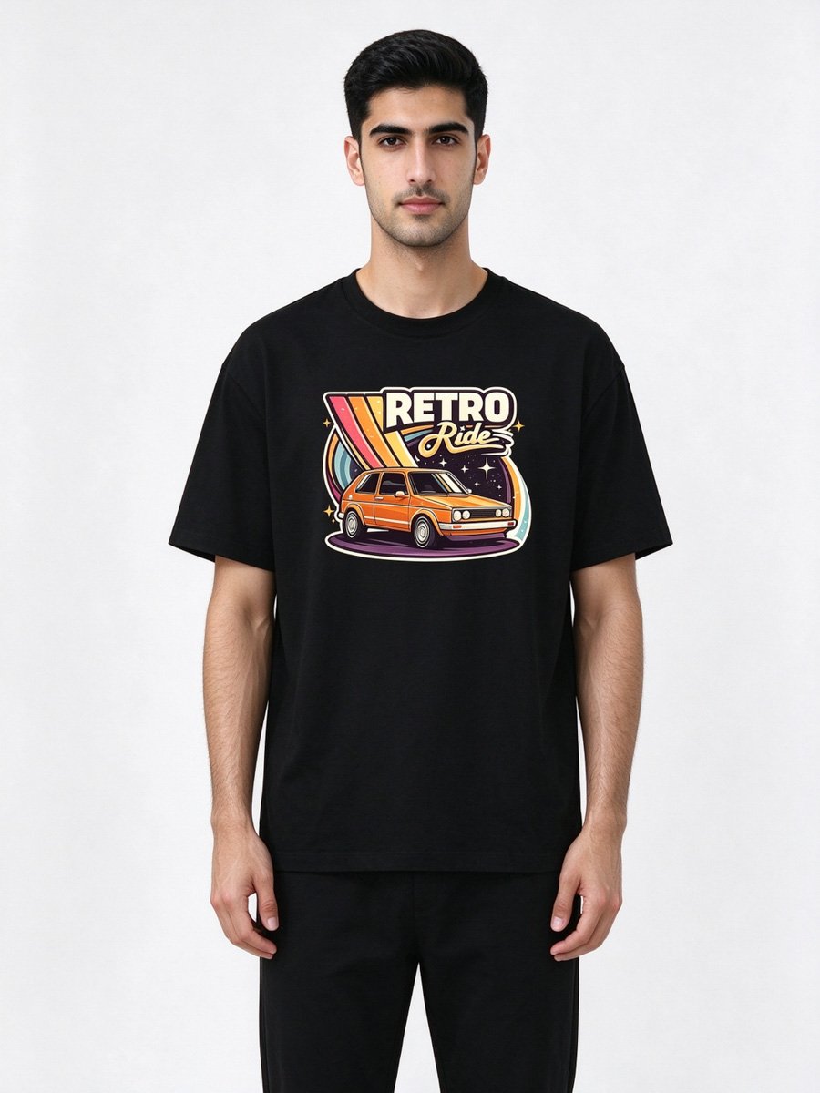 Men Black Loose-Fit Graphic T-Shirt