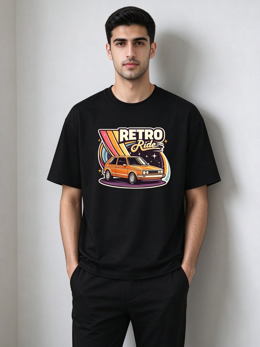 Men Black Loose-Fit Graphic T-Shirt
