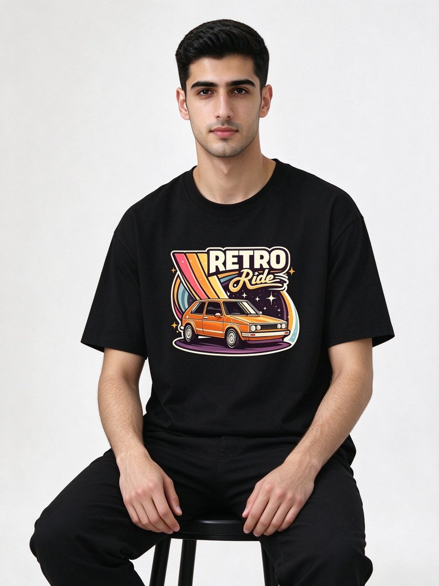 Men Black Loose-Fit Graphic T-Shirt