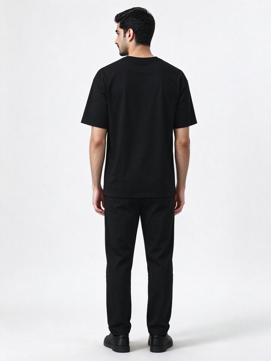 Men Black Loose-Fit Graphic T-Shirt