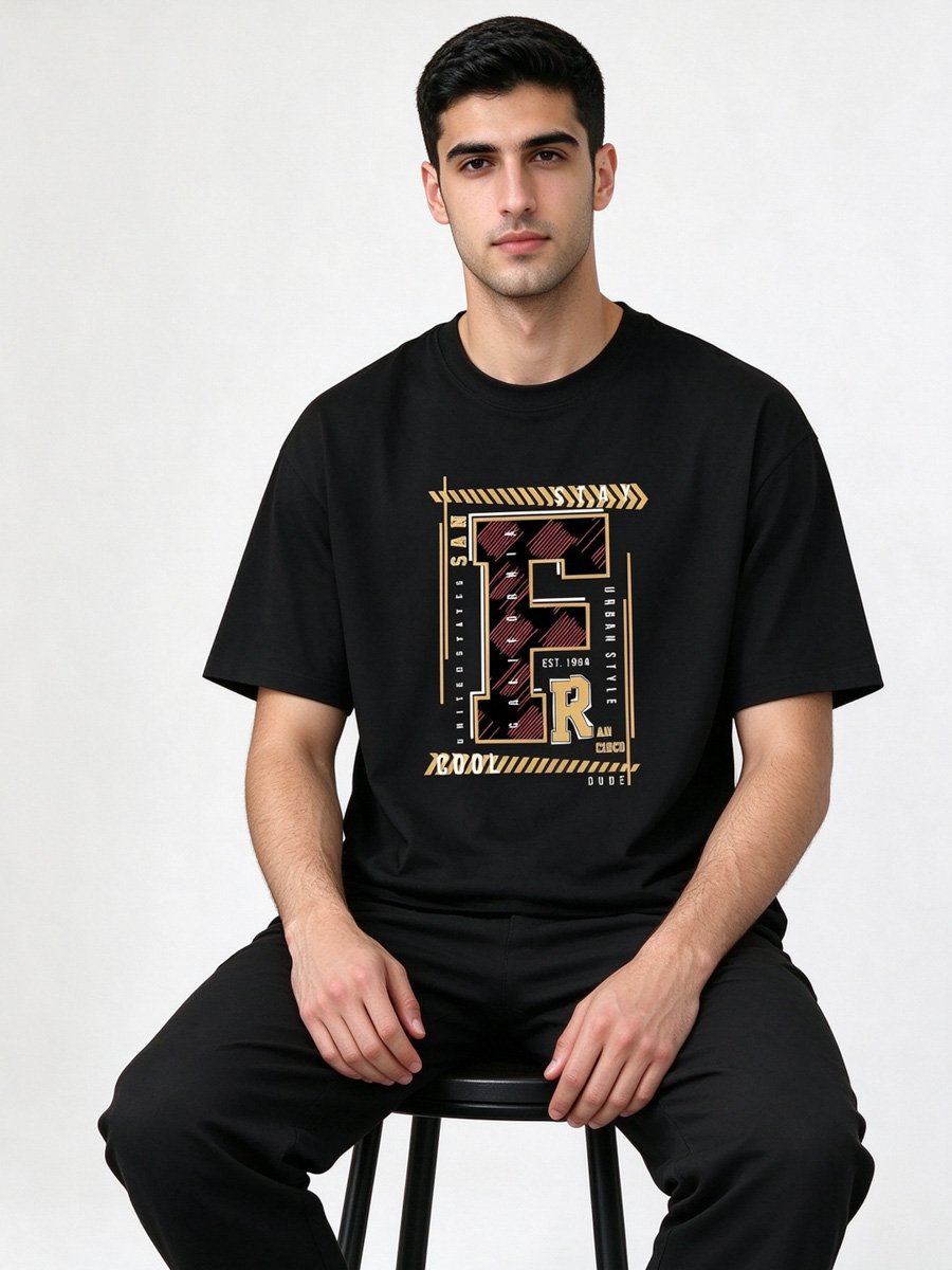 Men Black Graphic T-Shirt